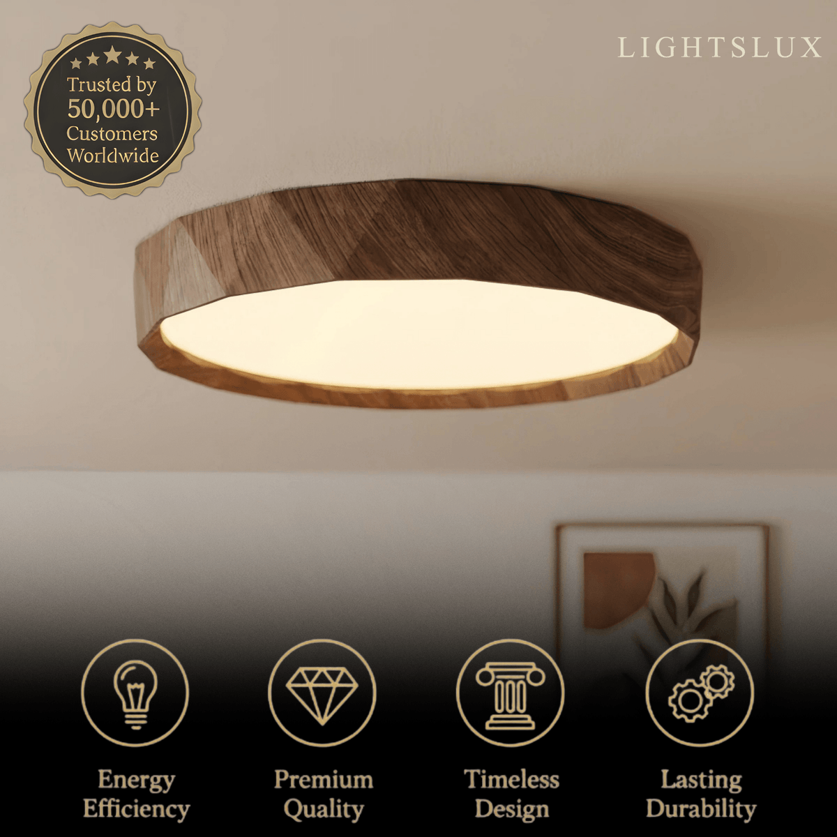 Arcato Vintage Wood‑Grain Ceiling Light - Iron & Acrylic for Living Room