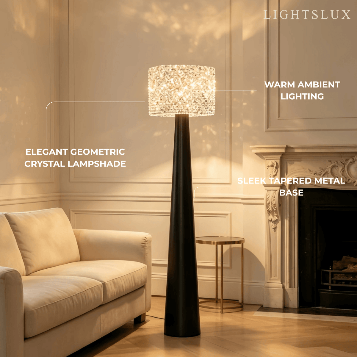Velora Modern Crystal Floor Lamp – Black Metal for Living Room05