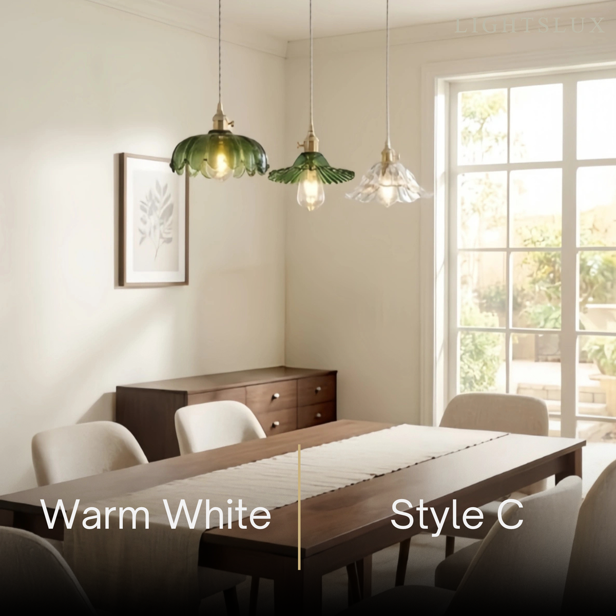 JUN103Velora Vintage Green Glass Pendant Light - Brass Metal for Dining Room