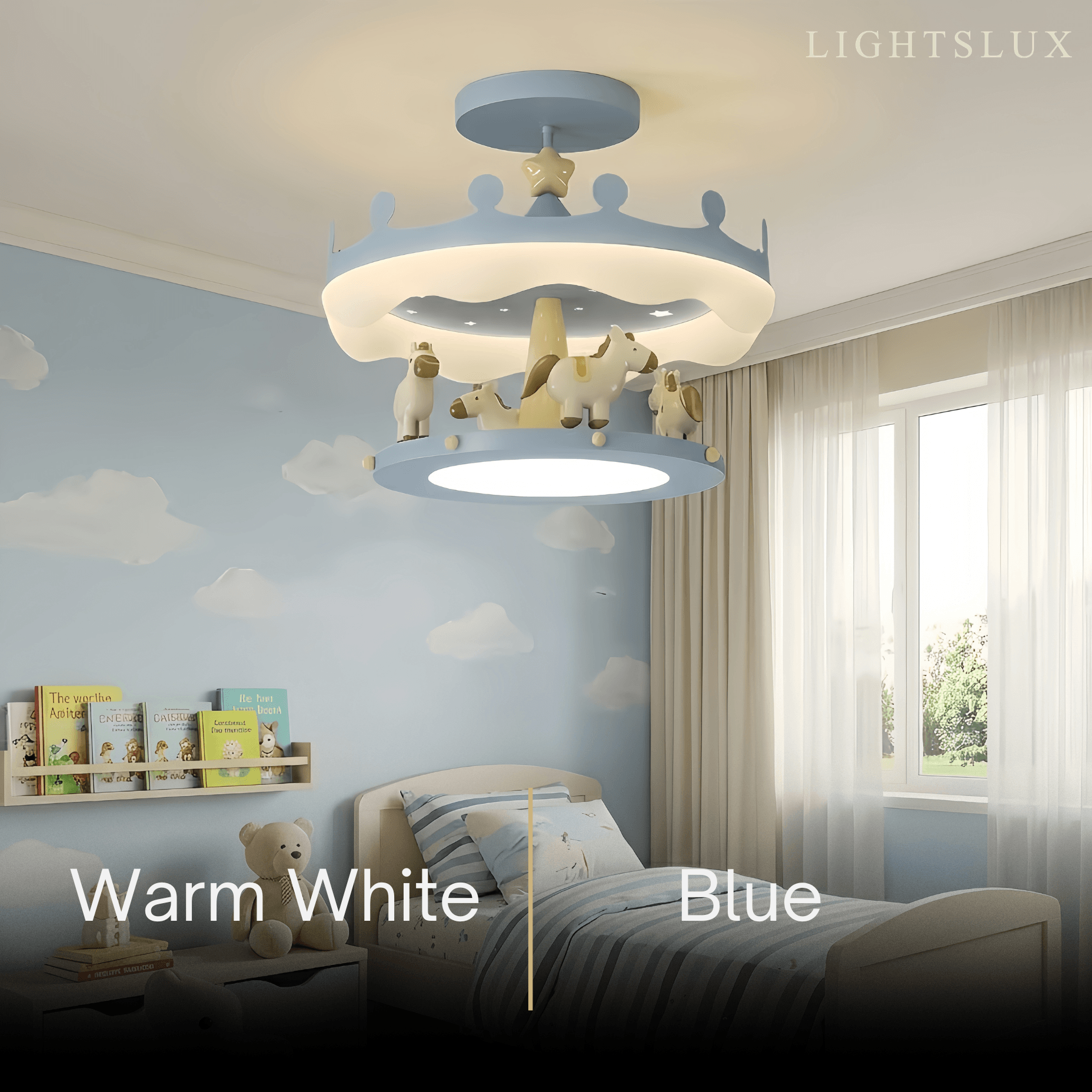 Blue Finish Cartoon Pendant Lamp -- Iron & PE Full-Spectrum LED for Children's Room