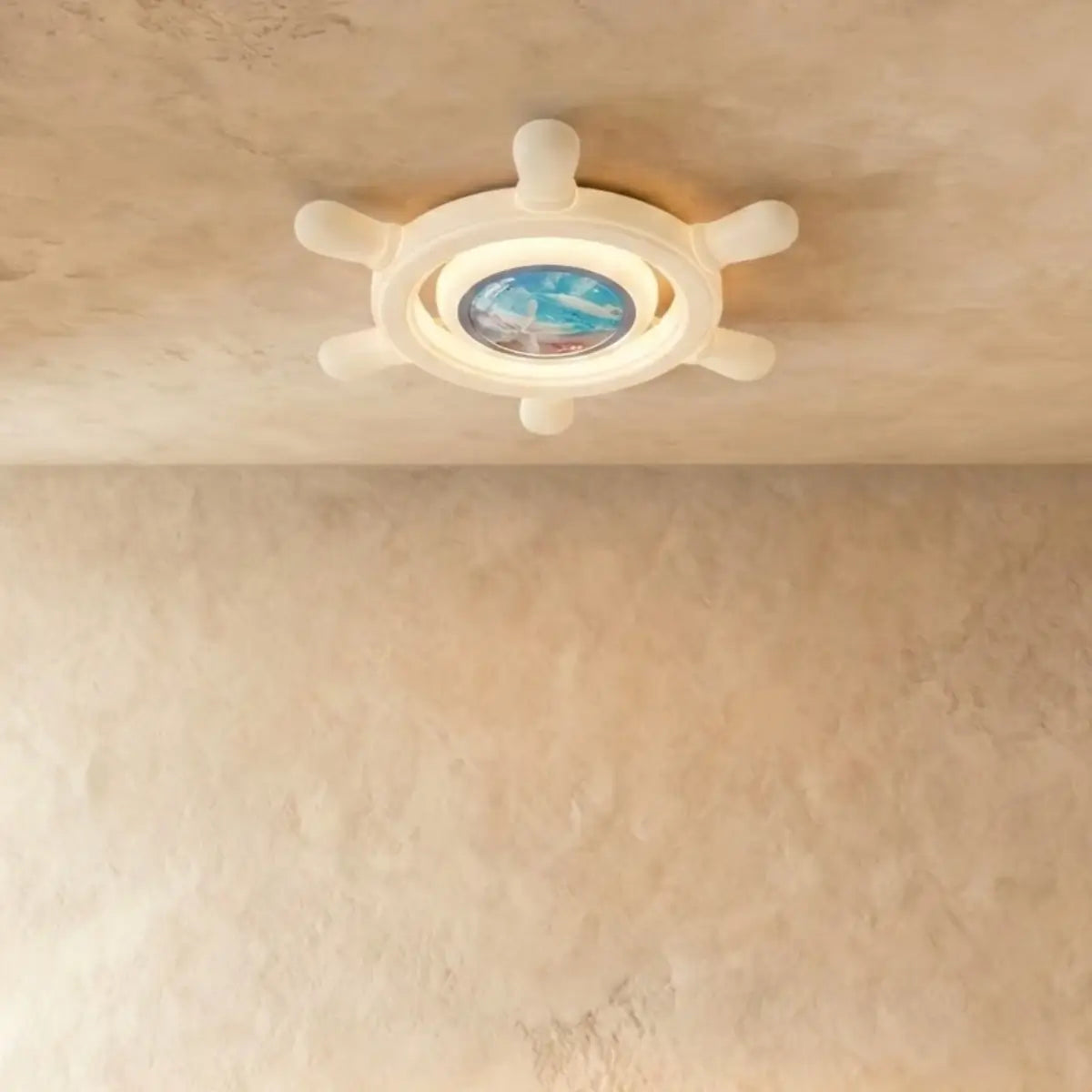 Art Deco Ship's Helm Ceiling Light Iron & PE Dimmable White/Blue for Bedroom