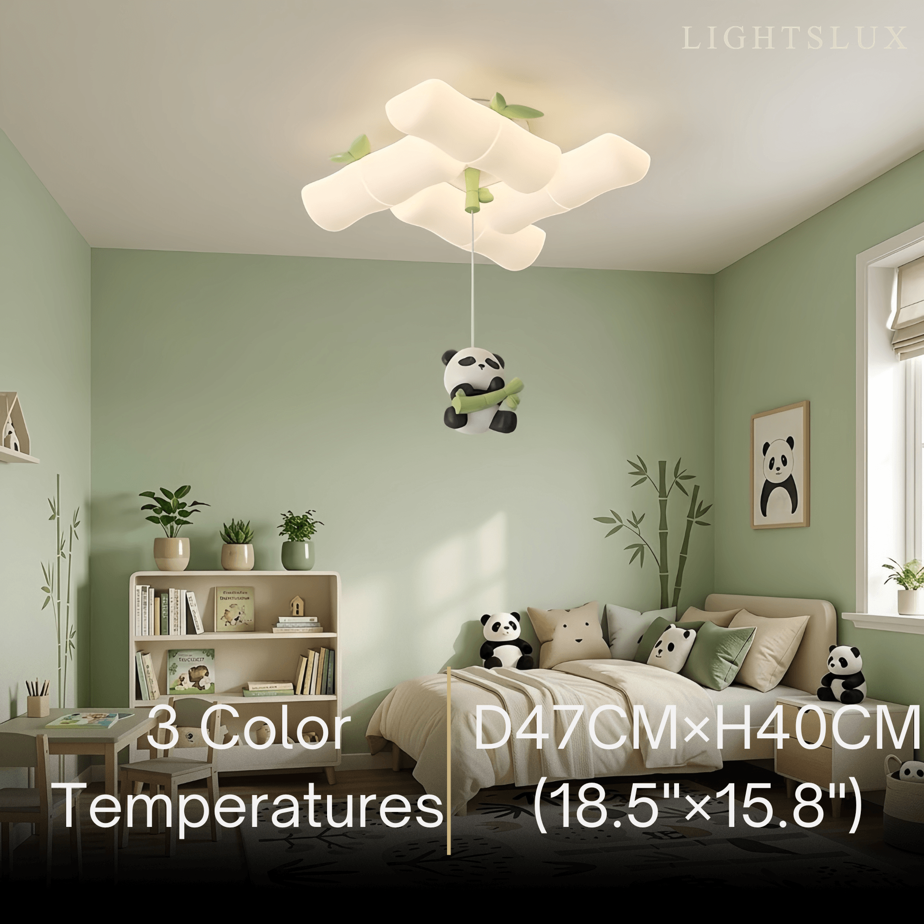 Art Deco Bamboo-Inspired Ceiling Light -- White Panda Iron & PE for Children's Room