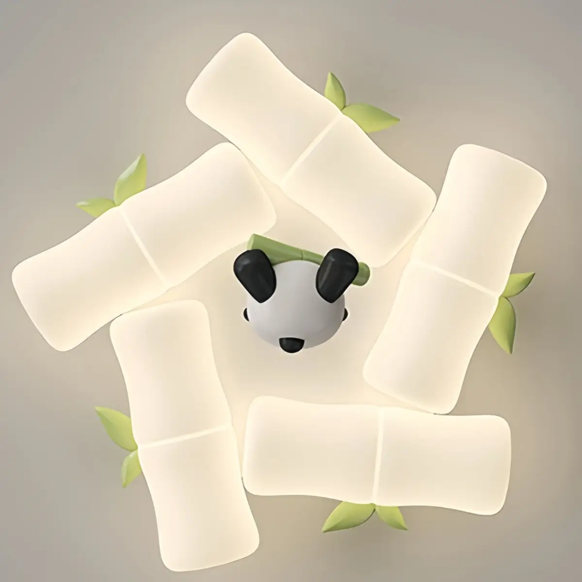 Vivara Art Deco Bamboo-Inspired Ceiling Light -- White Panda Iron & PE Detail