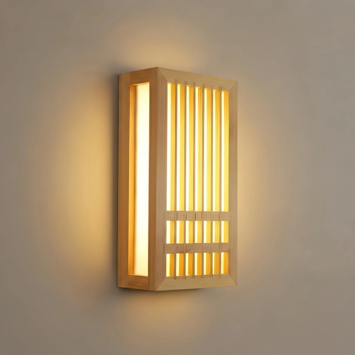 Zenno Wabi-sabi Wood Wall Lamp – Rectangular Log Color for Living Room/Bedroom