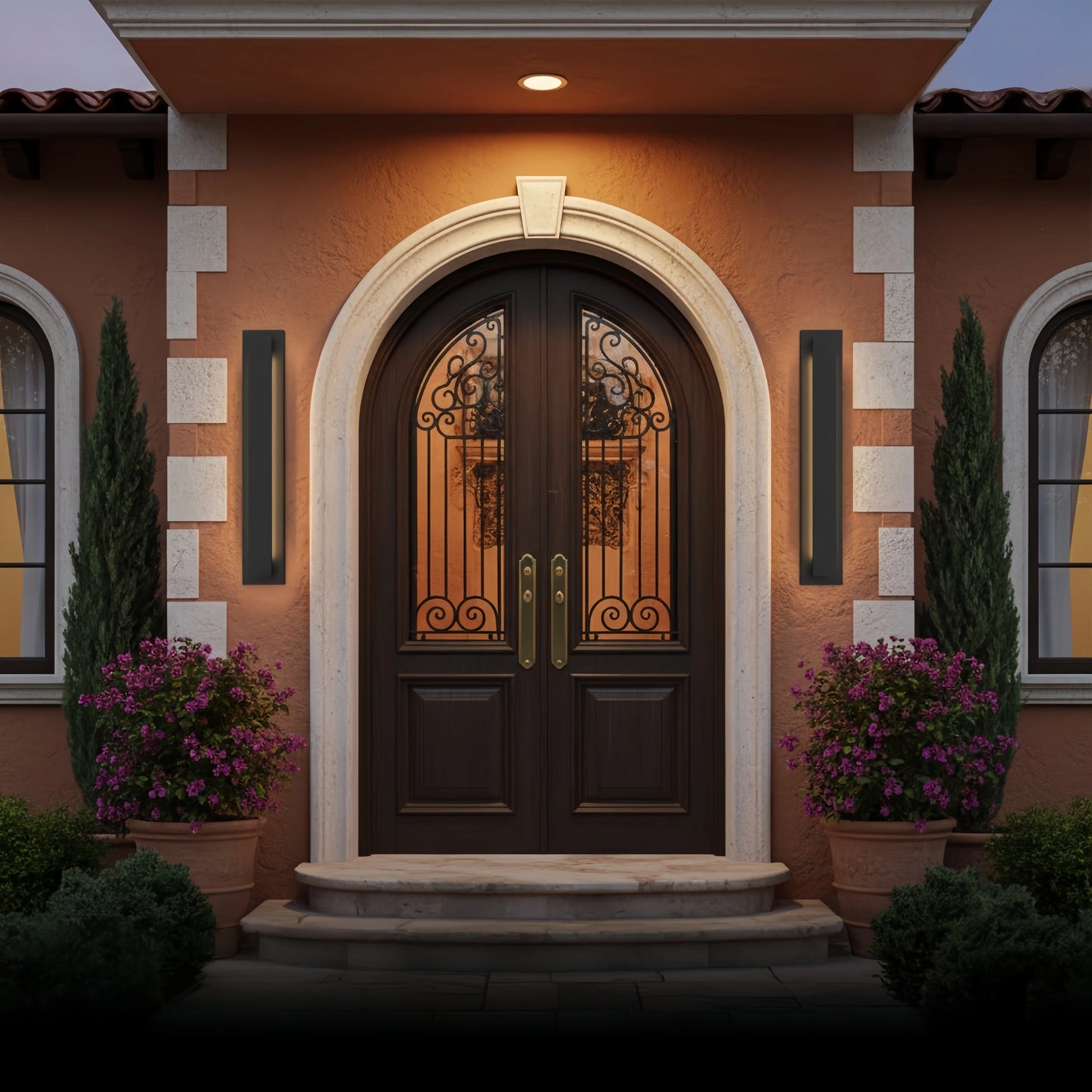 Modern Black Outdoor Wall Light with Vertical COB LED, Waterproof Exterior Sconce for Entryway & Patio