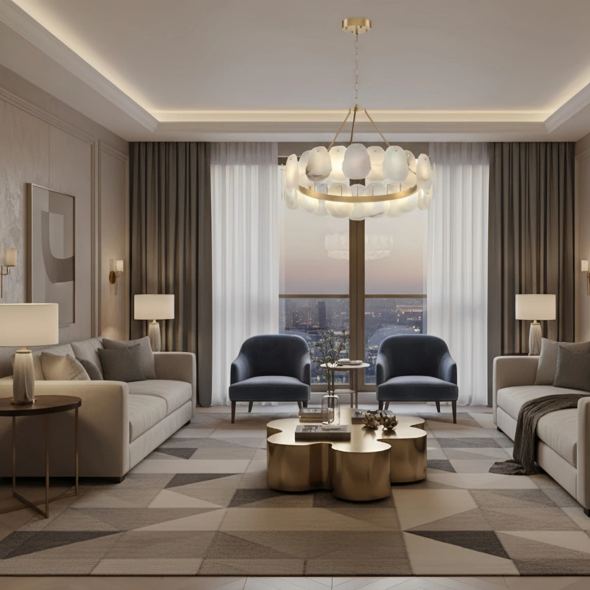 Luxury Sculptural Brushed Gold Chandelier for Dining Room