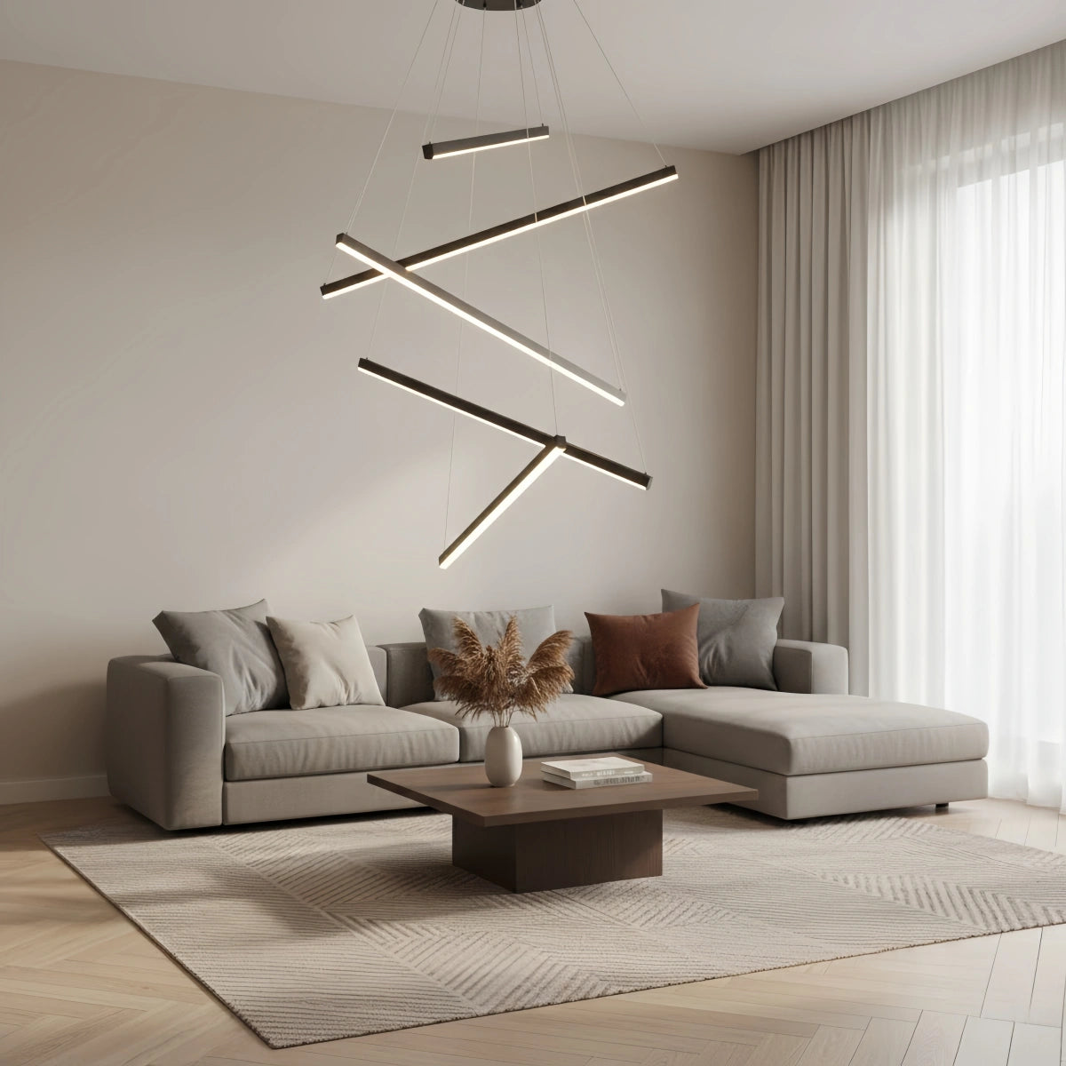 Sculptural Modern Chandelier – Aluminum & Silica Gel LED Halo Light for Living Room