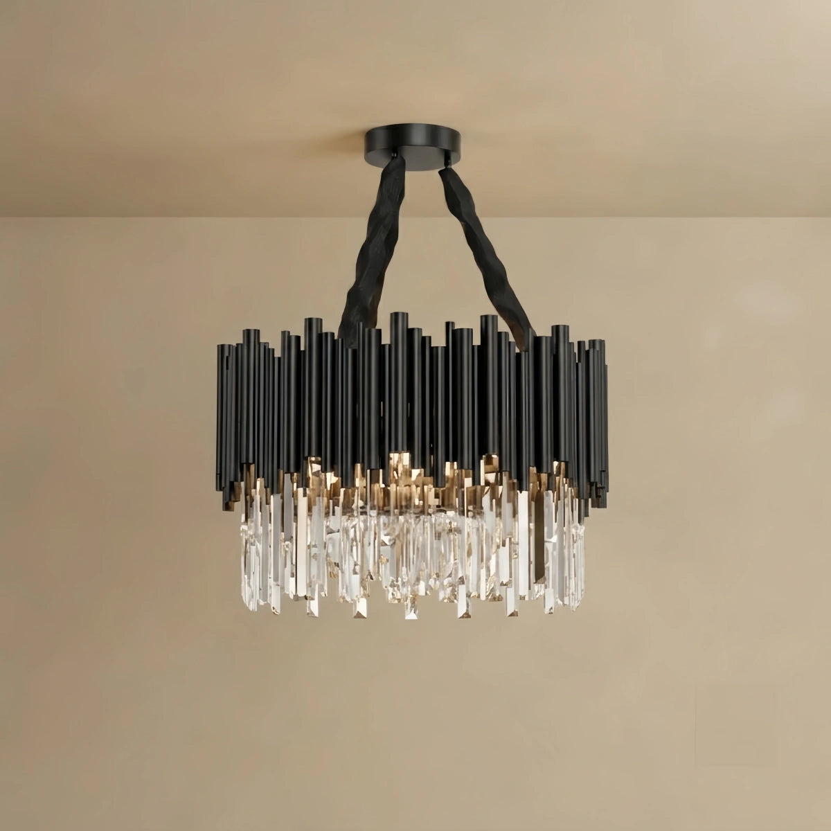 Excelis Modern Crystal Chandelier – Black Frame Sparkling Focal Point f