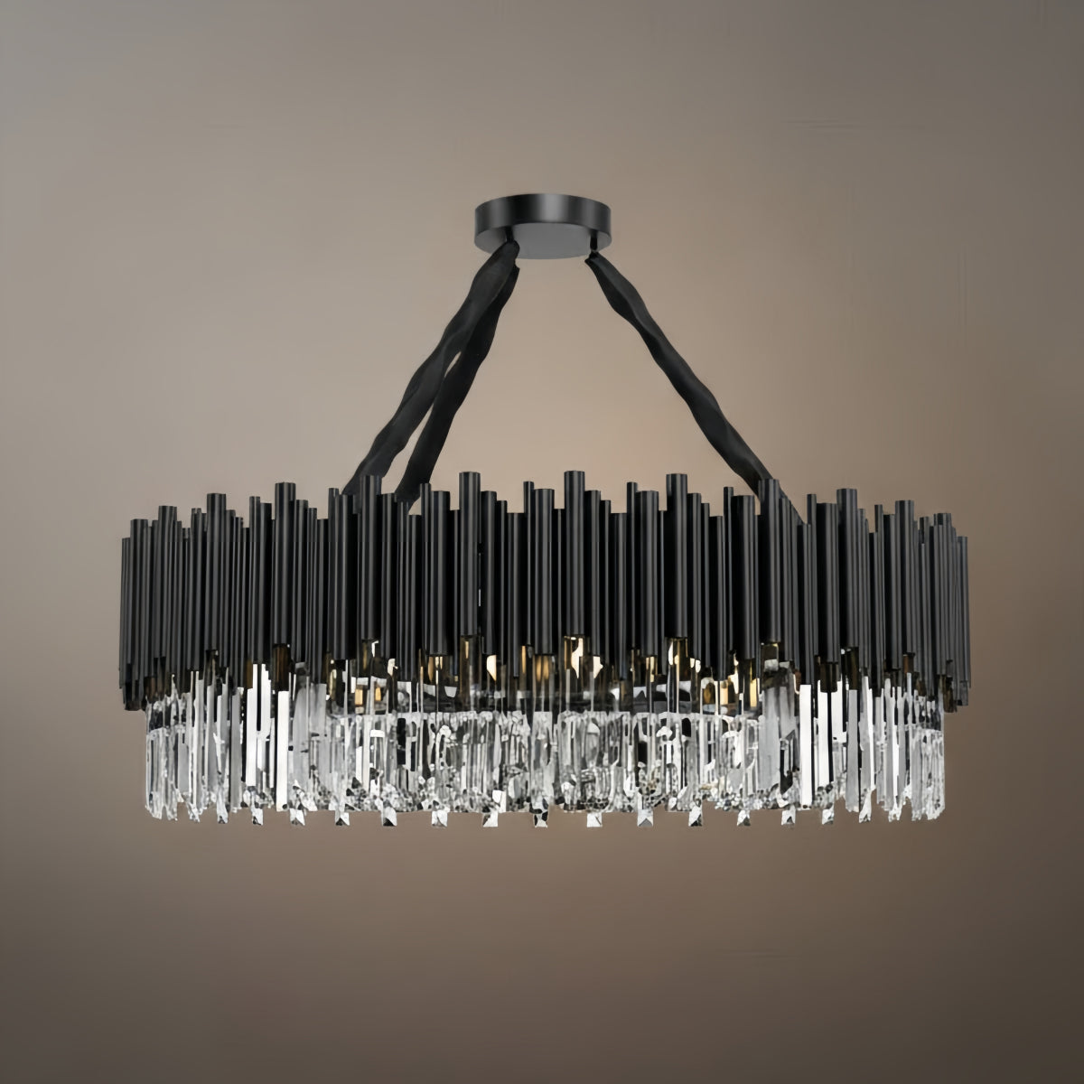Modern Crystal Chandelier – Black Frame Sparkling Focal Point for Dining/Living Room