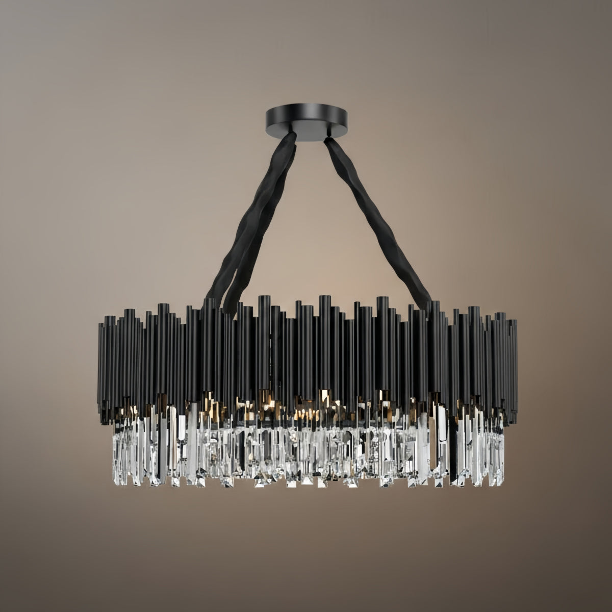 Modern Crystal Chandelier – Black Frame Sparkling Focal Point for Dining/Living Room
