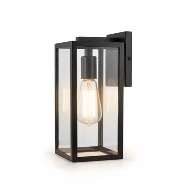 Arcato Modern Outdoor Wall Sconce – Black Stainless Steel with Clear Glass for Porch/Patio