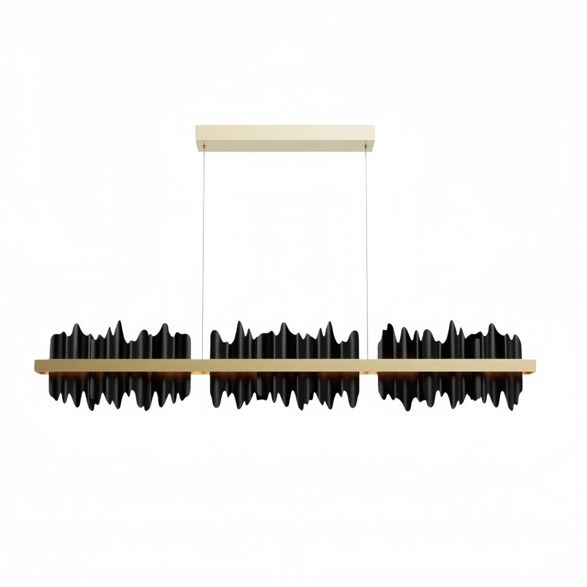 Modern Linear Pendant Light – Polished Gold Border on Jet Black Iron for Kitchen