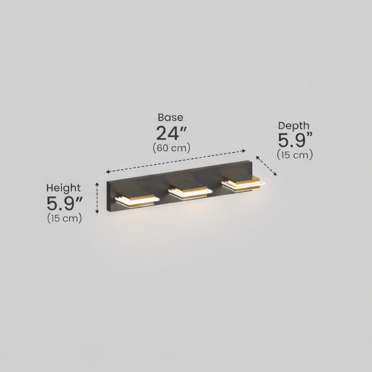 Arcato Modern 3-Light Bathroom Vanity – Cube Acrylic Shades on Matte Black & Gold Bathroom