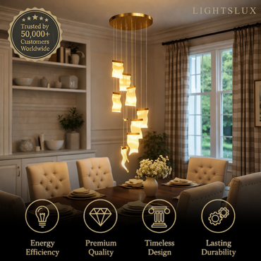 Excelis Royal Leaf-Layered Chandelier – Acrylic in Metallic Gold or Black Ash Dimmable