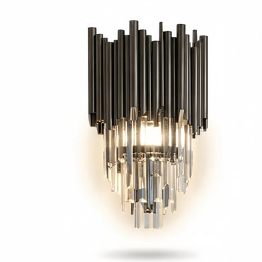 Excelis Luxury Obsidian Crystal Wall Sconce – Black Stainless Steel with Clear Crystals