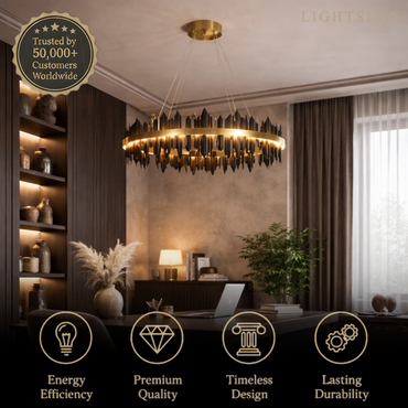 Excelis Dual-Ring Chandelier – Stainless Steel in Jet Black or Polished Gold for Living Room