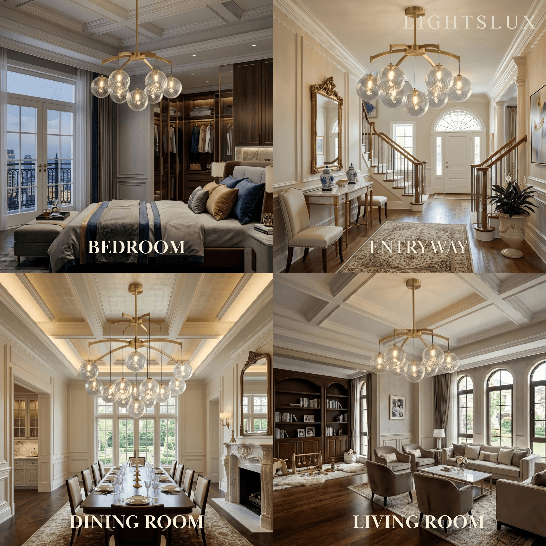 Excelis Royal Globe Chandelier – Solid Brass Brushed Gold Dimmable for Indoor