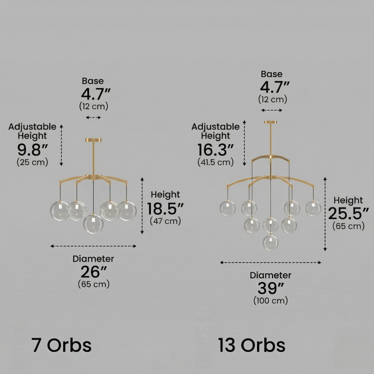 Royal Globe Chandelier – Solid Brass Brushed Gold Dimmable for Living Room