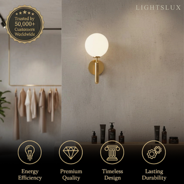 Excelis Modern Solid Brass Wall Sconce – Brushed Gold with Smooth Glass Accents for Living Room