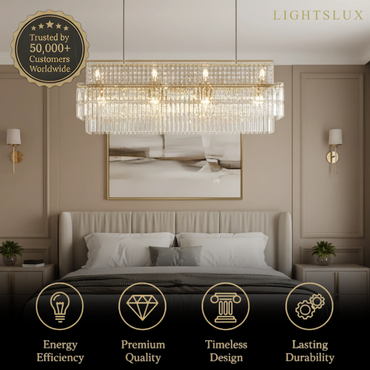 Excelis Royal Cascade Crystal Chandelier – Brushed Stainless Steel in Chrome/Gold Living Room