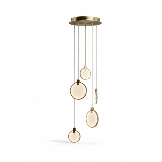 Excelis Modern Marble Orb Staircase Chandelier – Suspended Spheres on Stainless Steel Staircase