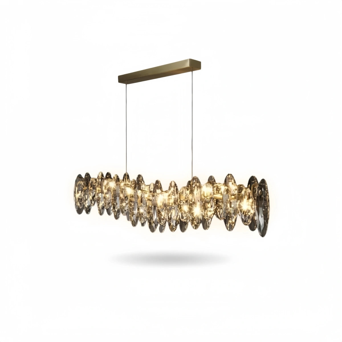 Excelis Luxury Crystal Pendant – Gold & Smoky Grey with Clear Crystals for Dining Room