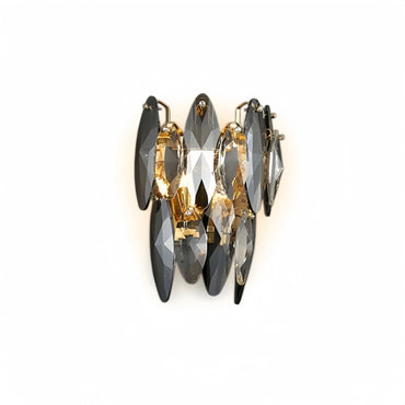 Excelis Modern Luxury Crystal Wall Sconce – Smoky Grey & Gold with Clear Crystals for Indoor
