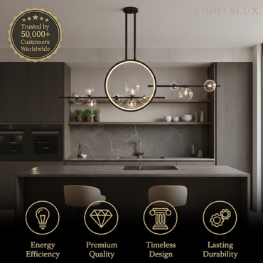 Nordic Glass Globe Chandelier – Floating Spheres on Circular Frame Kitchen Island