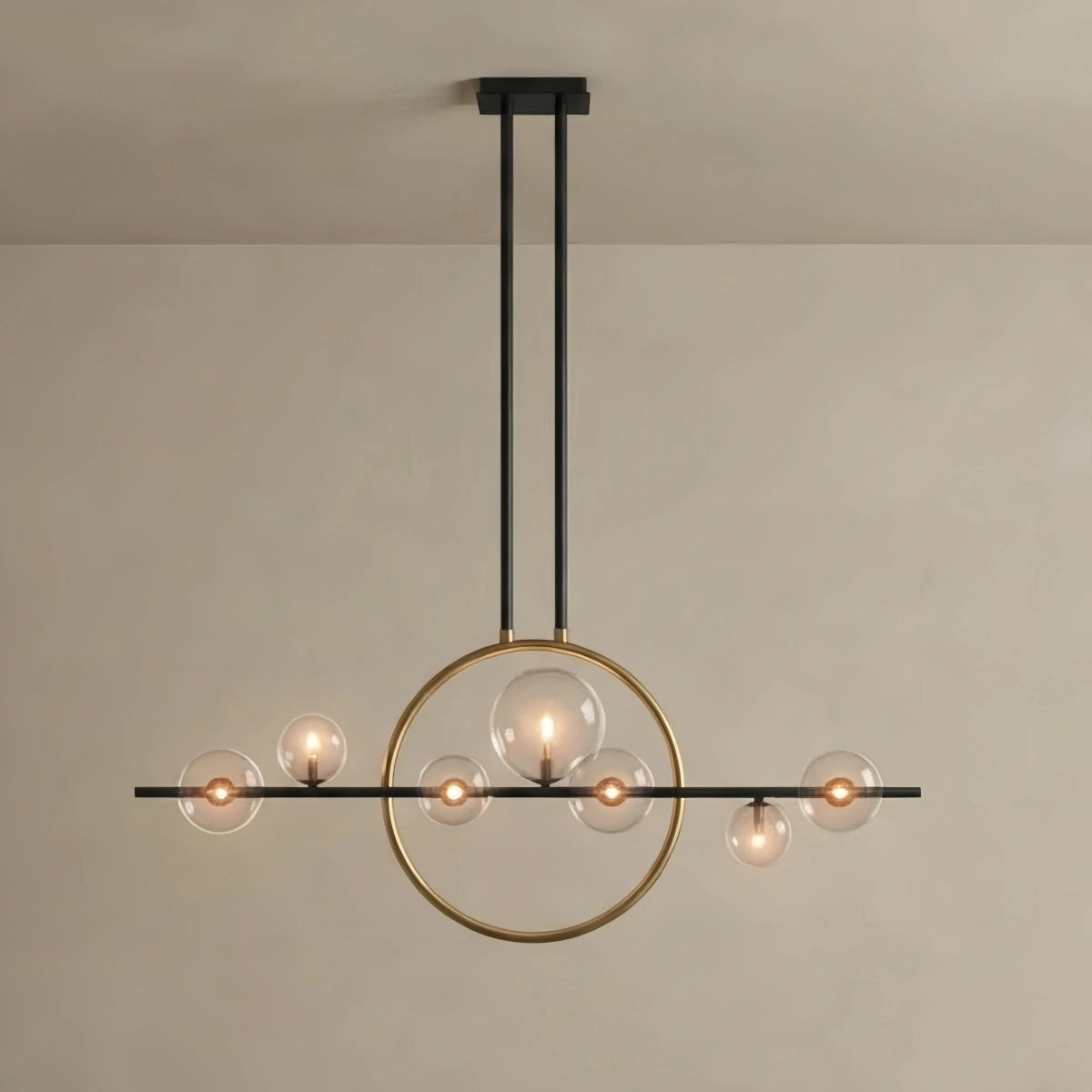 Nordic Glass Globe Chandelier – Floating Spheres on Circular Frame Kitchen Island