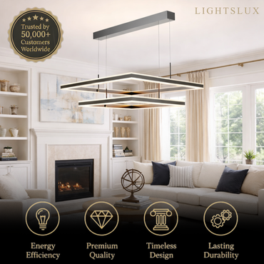 Arcato Modern Tiered Square Chandelier – Aluminum Acrylic Black Ash for Living Room