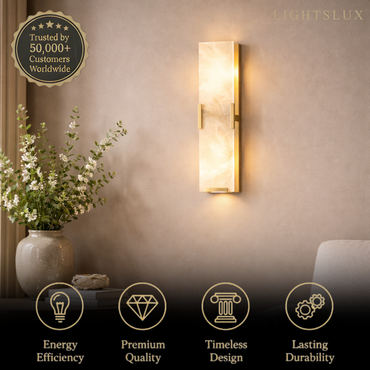 Modern Faceted Alabaster Wall Sconce – Brushed Gold Stainless Steel Backplate Indoor