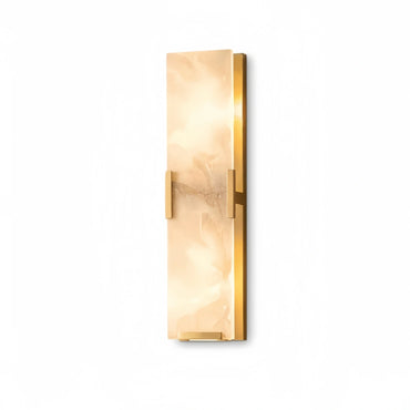 Modern Faceted Alabaster Wall Sconce – Brushed Gold Stainless Steel Backplate Indoor