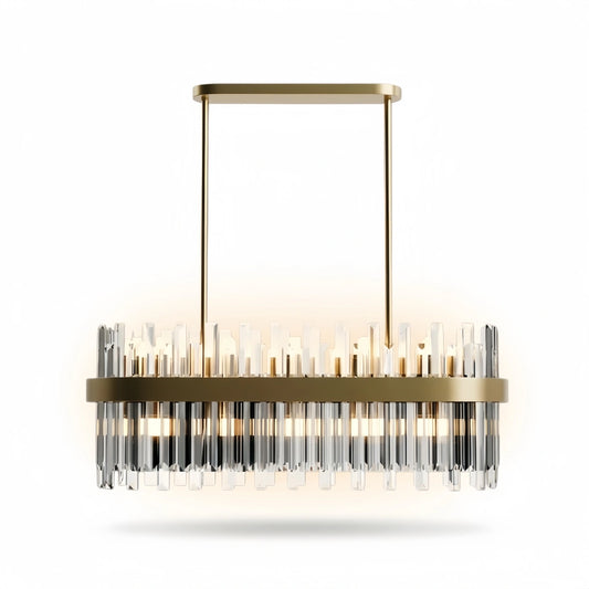 Excelis Gemstone Linear Pendant – Glass Crystals with Solid Brass Ribbon Accent Kitchen Island