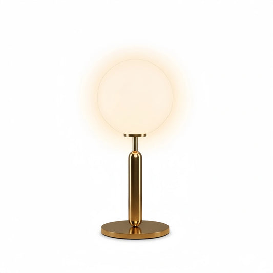 Modern Solid Brass Table Lamp – Brushed Gold with Clear Glass Shade for Bedroom
