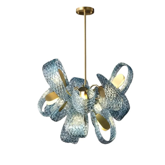 Art Deco Peacock Chandelier – Blue Feather Art Glass Contemporary for Dining Room Bedroom