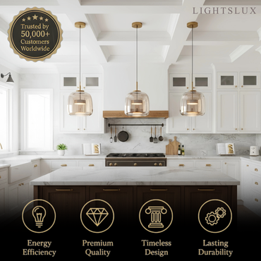 Vetro Modern Pendant Light – Glass in Amber/Smoked for Kitchen/Dining Room