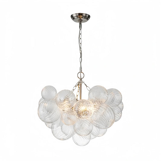 Modern Chandelier – Bubble Etched Glass Golden Chains Artistic for Dining Room/Entryway