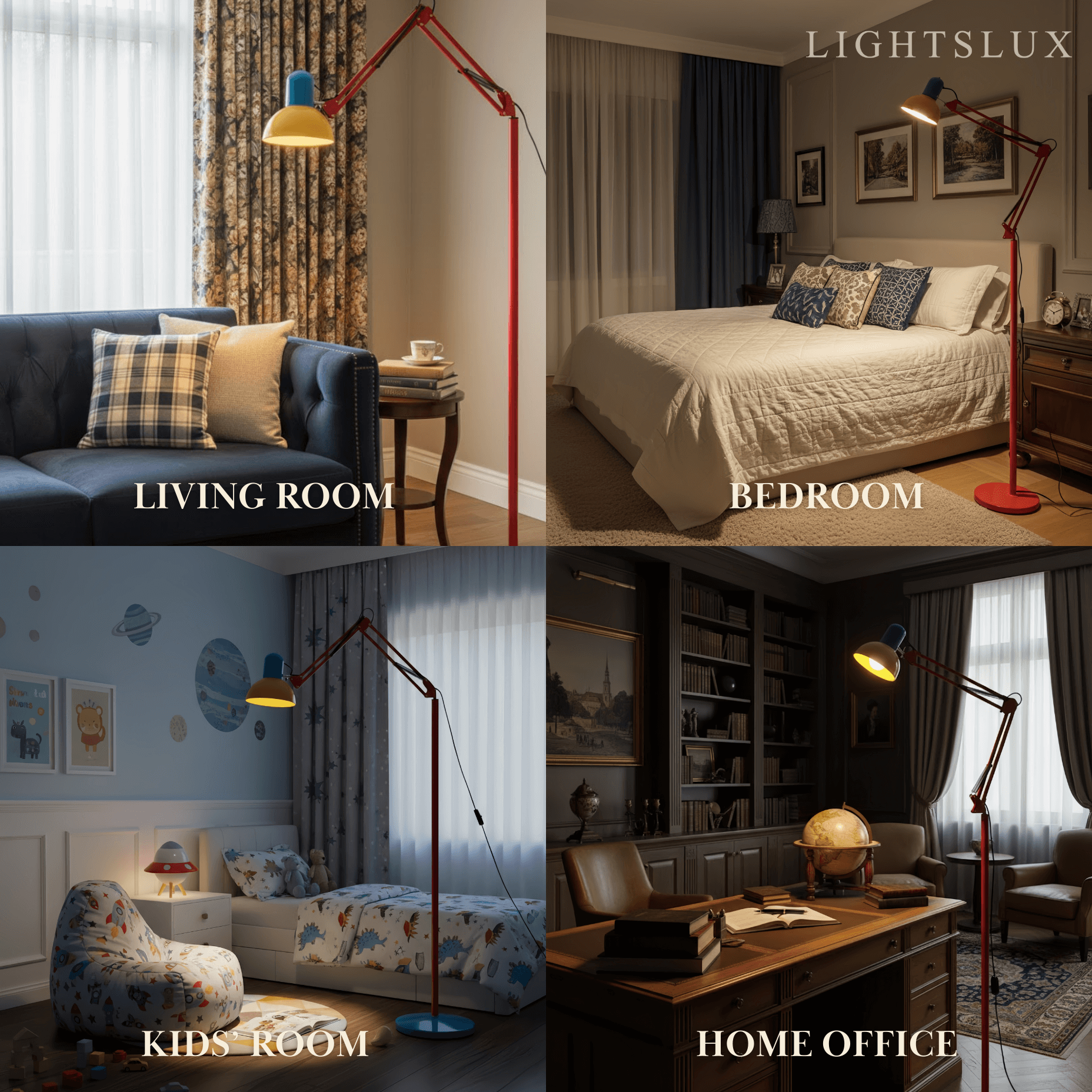 Modern Multi-Joint Floor Lamp — Adjustable Blue Red Yellow