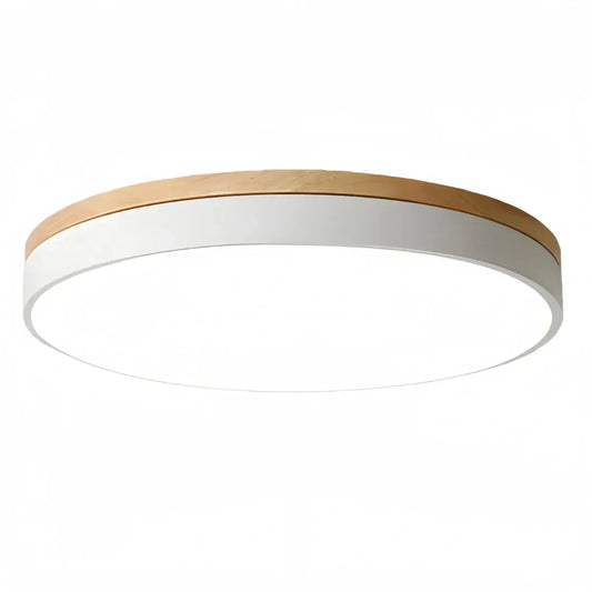 Minimalist Circular Ceiling Lamp — Wood & Matte Grey Frame
