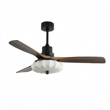 Modern Ceiling Fan Light — Lotus Fabric Shade & Walnut Wood