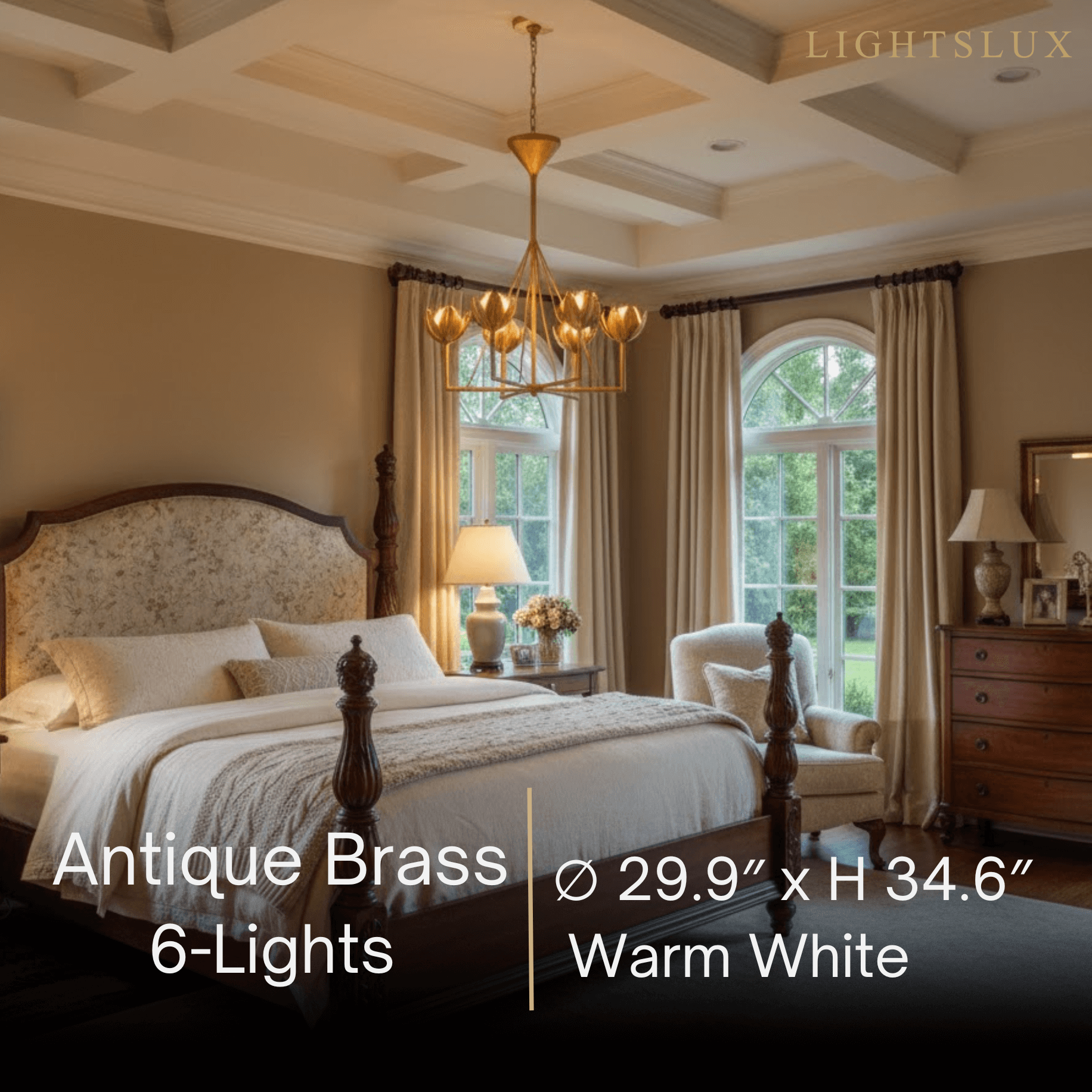 Chandelier — Curved Petal Shades & Brass Frame for Dining Room