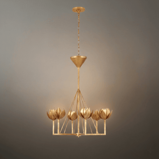 Modern Lotus Chandelier — Curved Petal Shades & Brass Frame