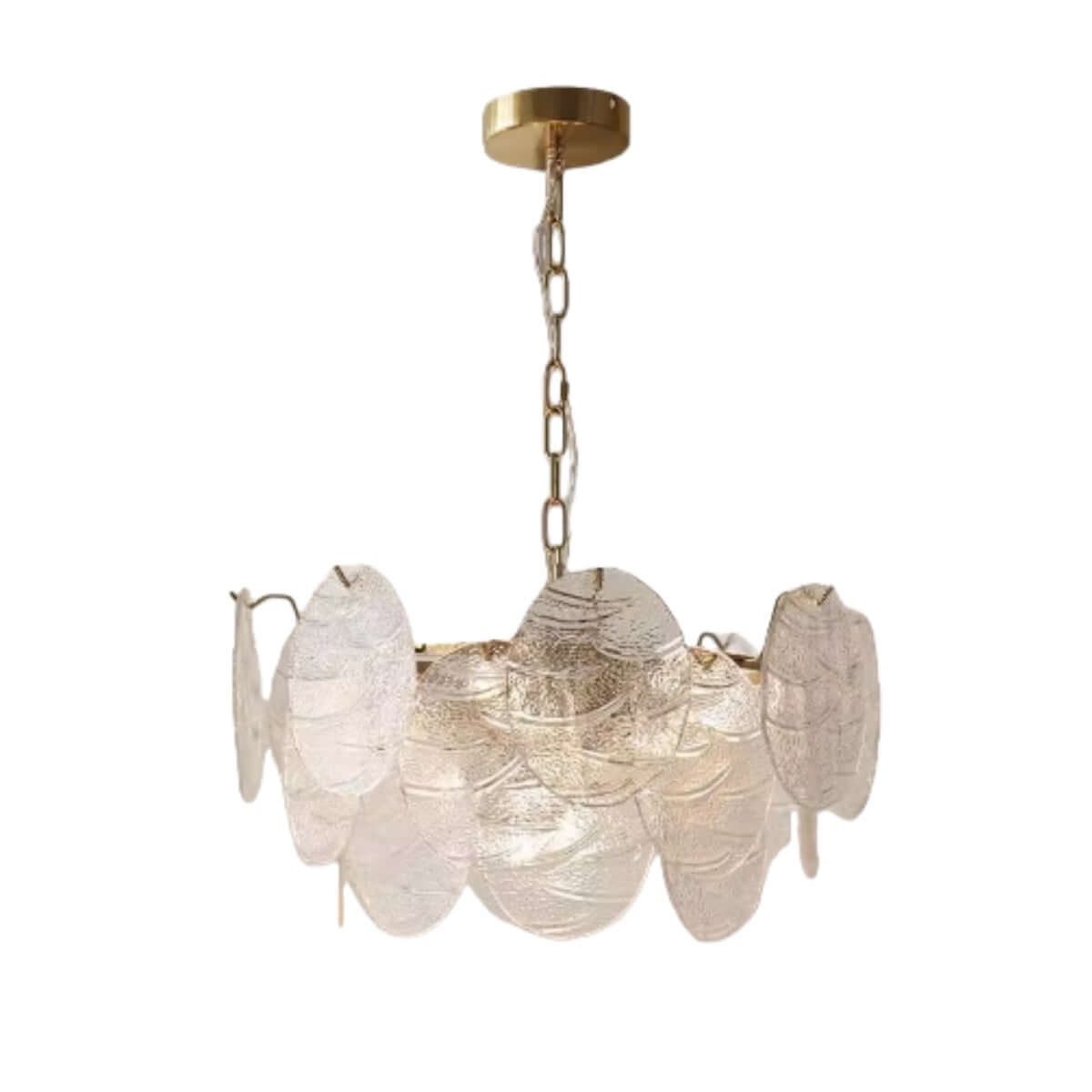 Chandelier — Rippled Wavy Glass Panels & Iron Frame for Living Room