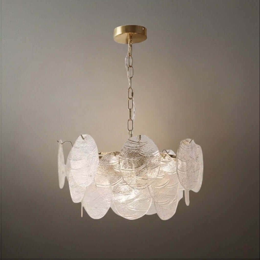 Chandelier — Rippled Wavy Glass Panels & Iron Frame for Living Room