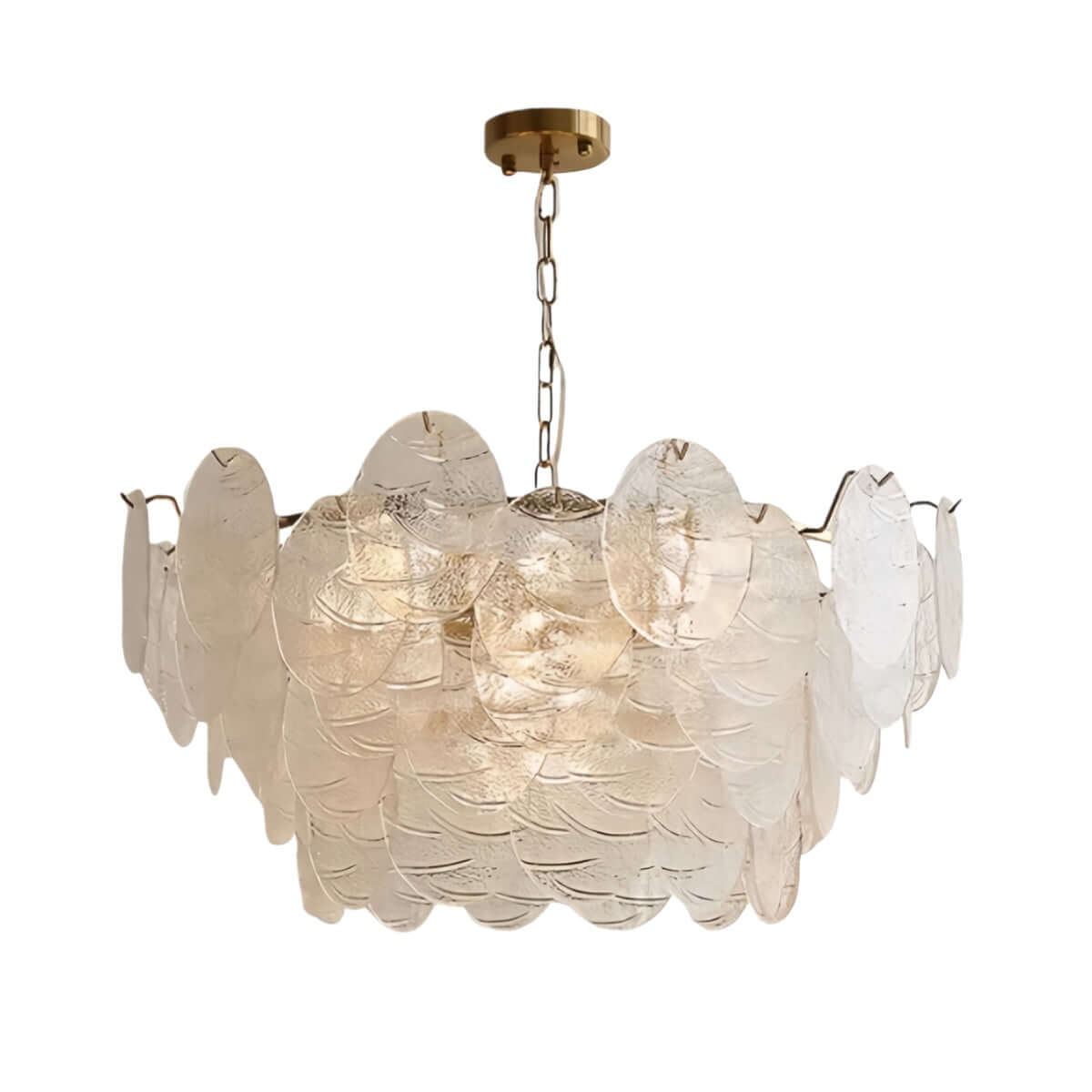 Chandelier — Rippled Wavy Glass Panels & Iron Frame for Living Room