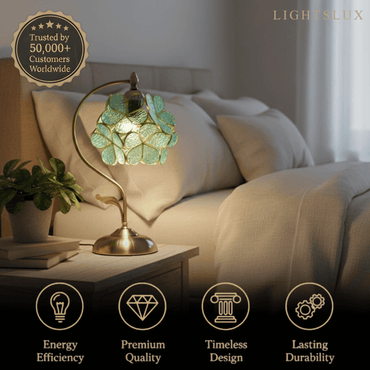 Artisan Leaf-Inspired Desk Lamp — Seafoam Green Glass Leaves & Antique Brass