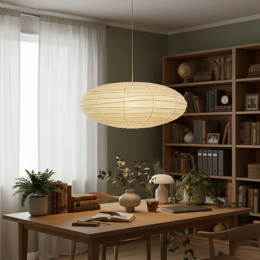 Japanese Washi Pendant Light — Mulberry Paper & Bamboo Frame for Dining Room