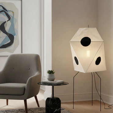 Japanese Rice Paper Floor Lamp — Translucent Angled Shade & Black Metal Frame