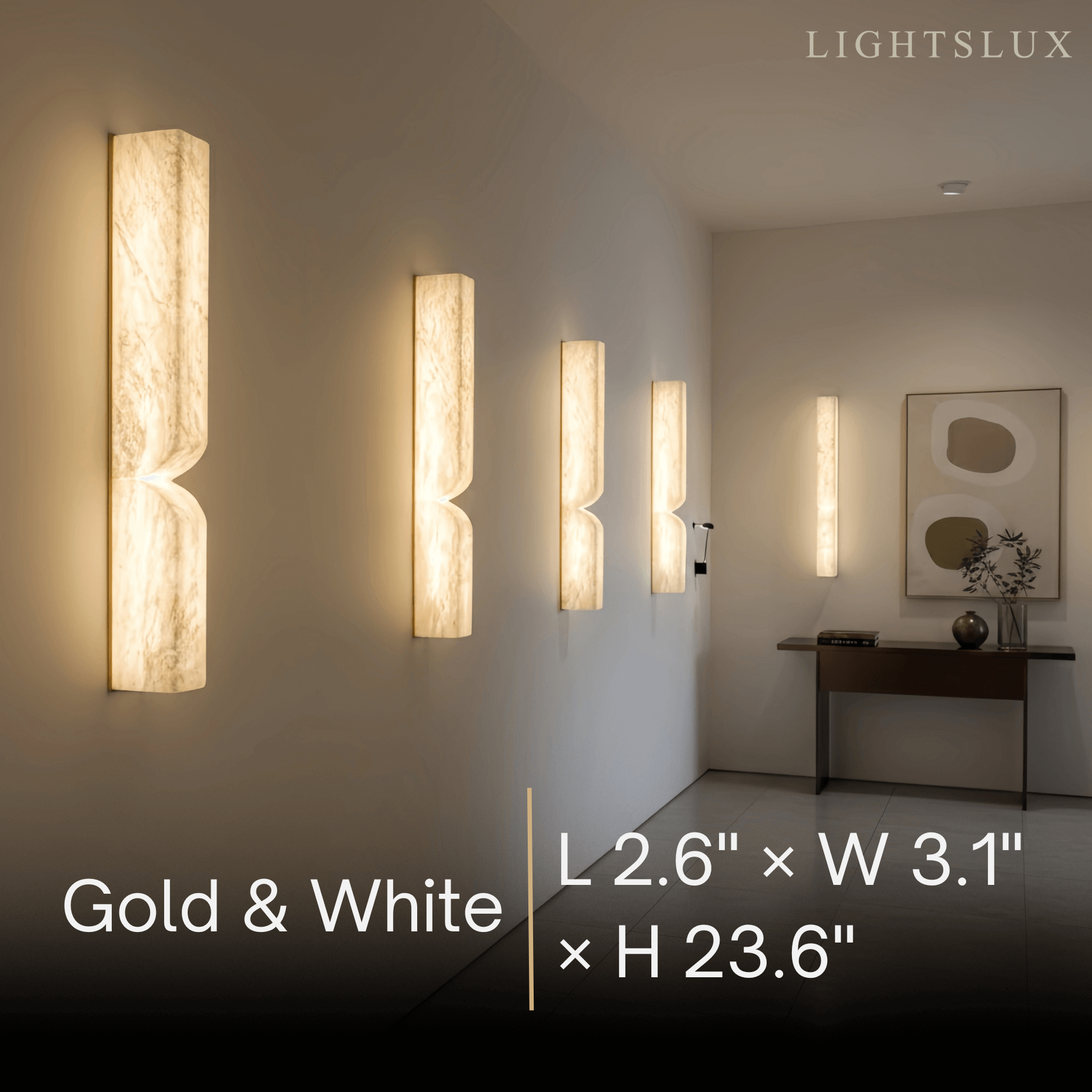 Alabaster Wall Sconce – LED Stone Wall Light in Gold or Black for Living Room