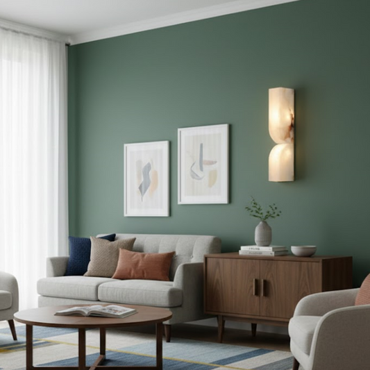 Modern Alabaster Wall Sconce – LED Stone Wall Light in Gold or Black for Living Room